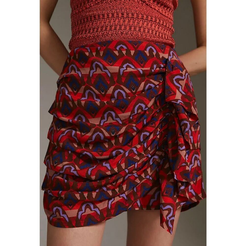 NWT Anthropologie || Dolan Ruched Ruffle Mini Skirt Red Purple XS